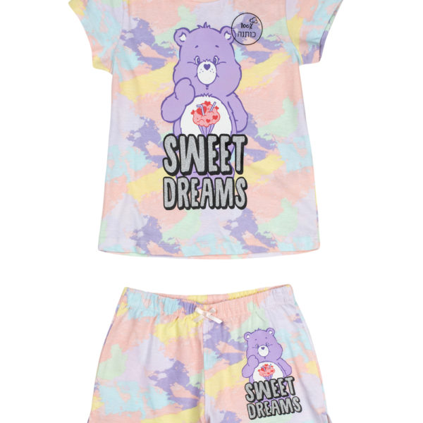 פיג'מה בנות שרוול קצר דובוני אכפת לי, מידות 2-12