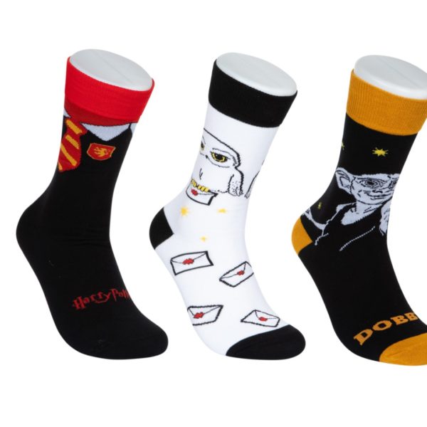 מארז 3 זוגות גרבי כותנה בוגרים, דגם הארי פוטר
