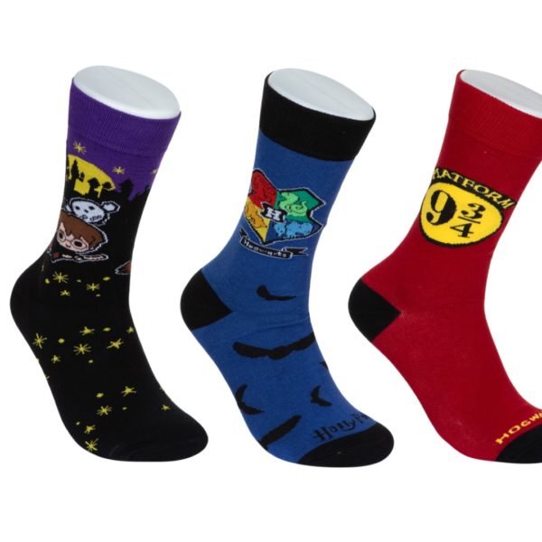 מארז 3 זוגות גרבי כותנה בוגרים, דגם הארי פוטר